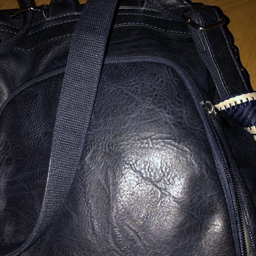Stylish Navy Blue Leather Backpack - Picture 3 of 5
